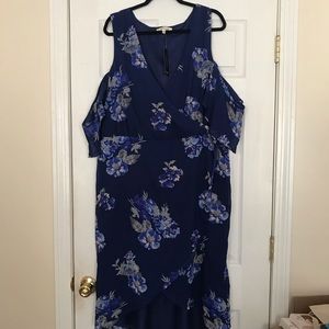 Plus size Blue Chiffon Floral Dress